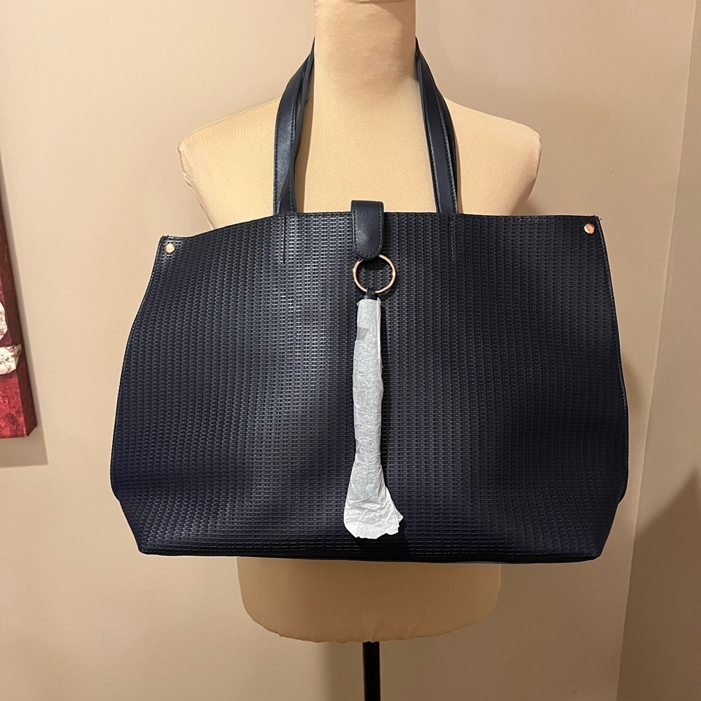 NWT Ulta Navy Basketweave Tassel Tote